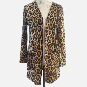 Animal Print Long Sleeved Button Cardigan with Pockets - Size Small